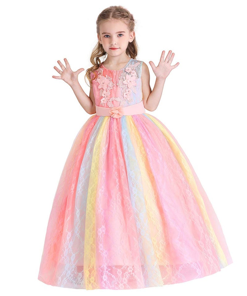 HIHCBF Girl's Pageant Birthday Party Princess Dress Vintage Floral Embroidery Lace Tulle Maxi Wedding Evening Dance Prom Multicoloured 15-16T - Image 2